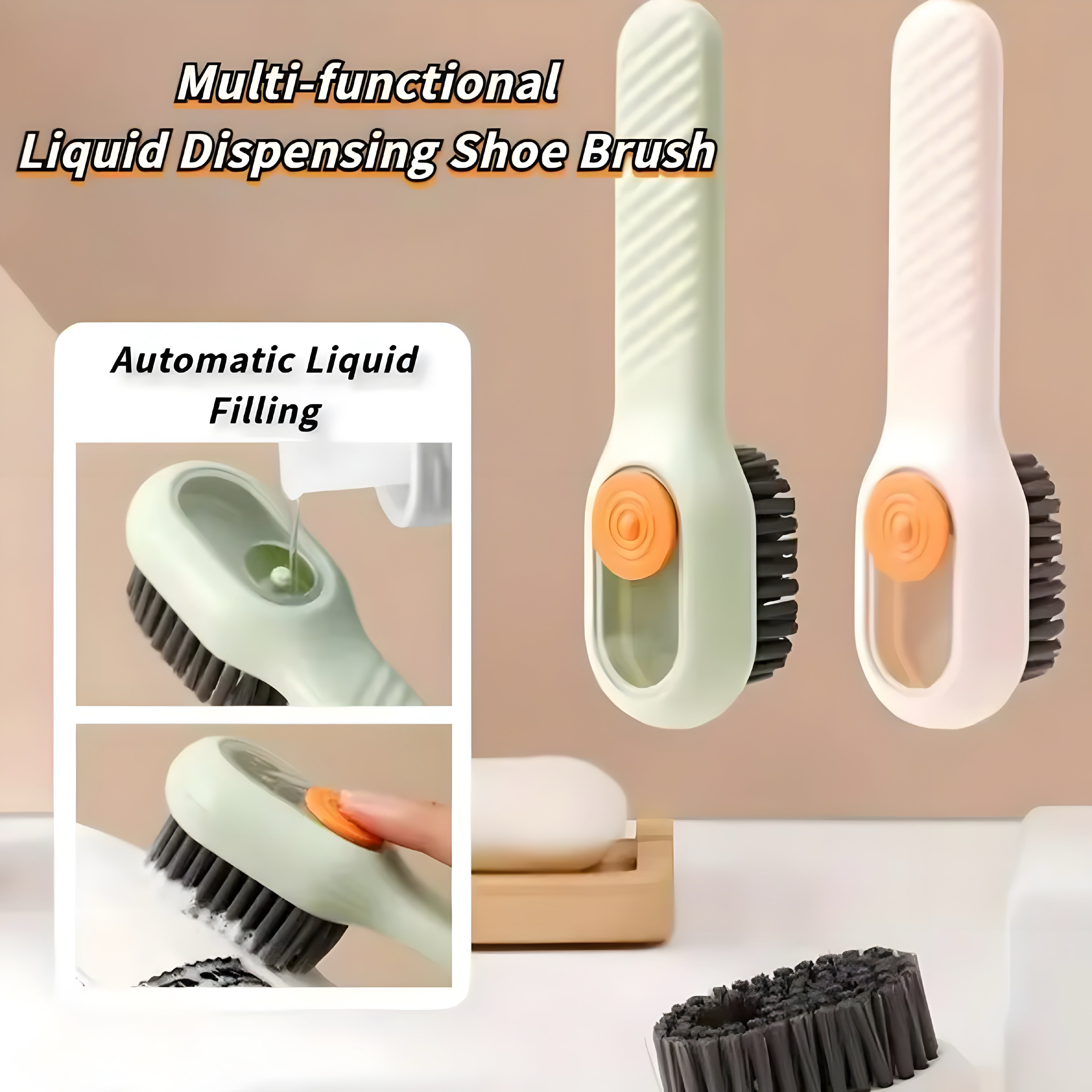 Brosse de nettoyage chaussures avec réservoir savon intégré – nettoyage rapide