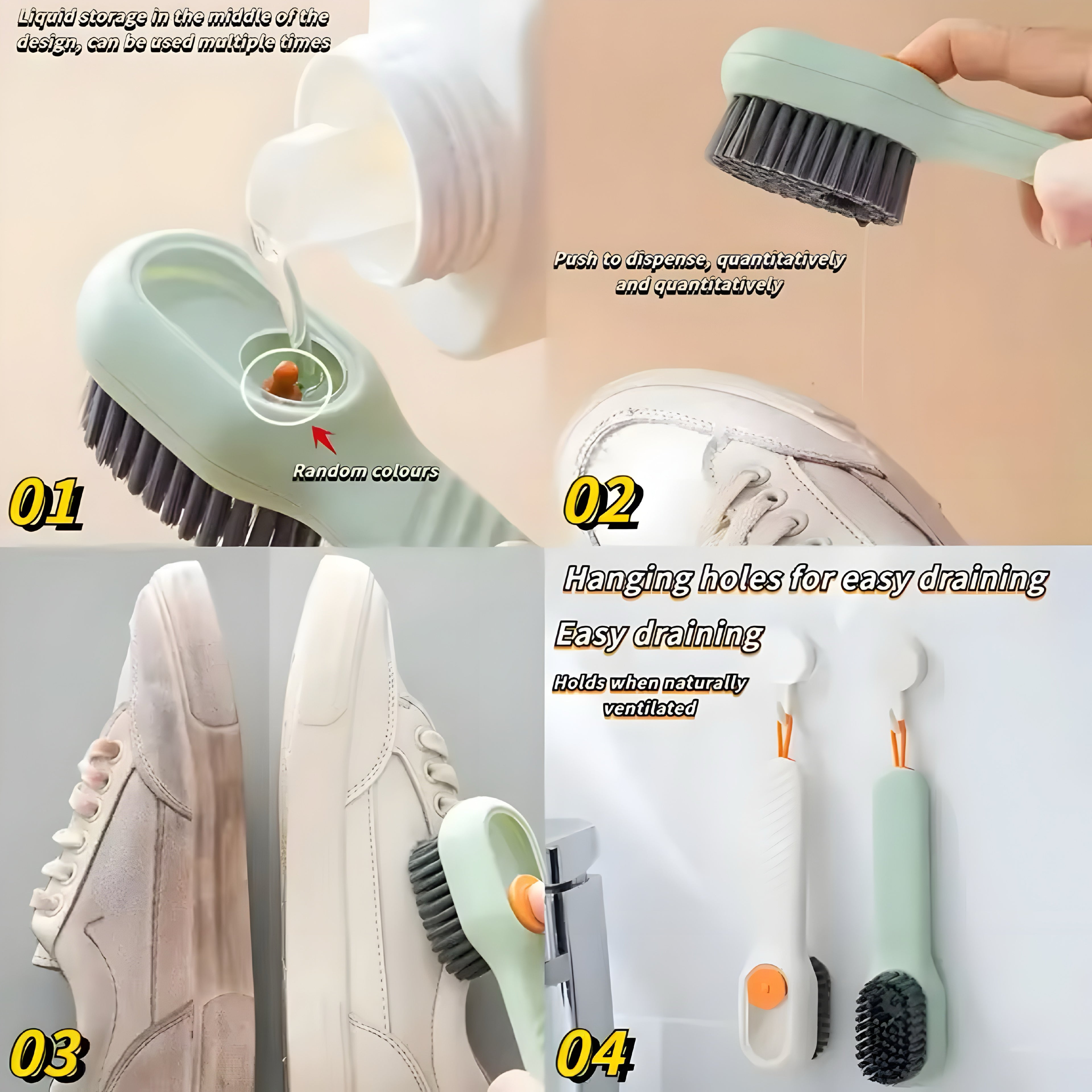Brosse de nettoyage chaussures avec réservoir savon intégré – nettoyage rapide