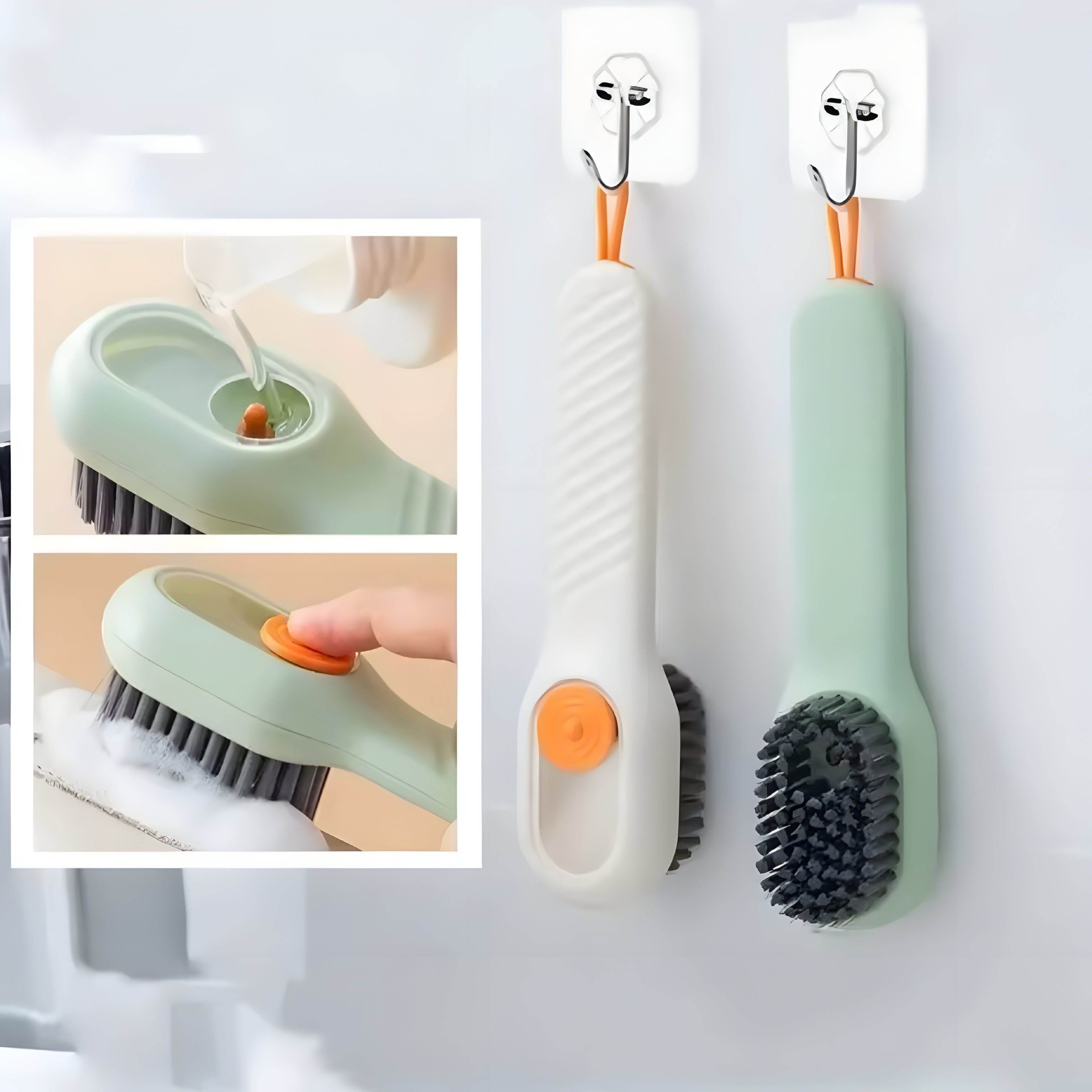 Brosse de nettoyage chaussures avec réservoir savon intégré – nettoyage rapide