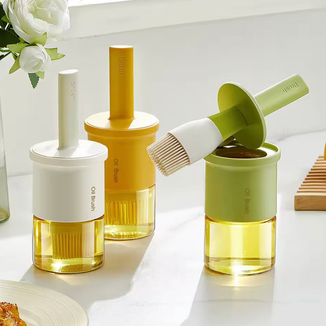 Bouteille doseuse huile 2 en 1 avec pinceau – cuisine propre et précise