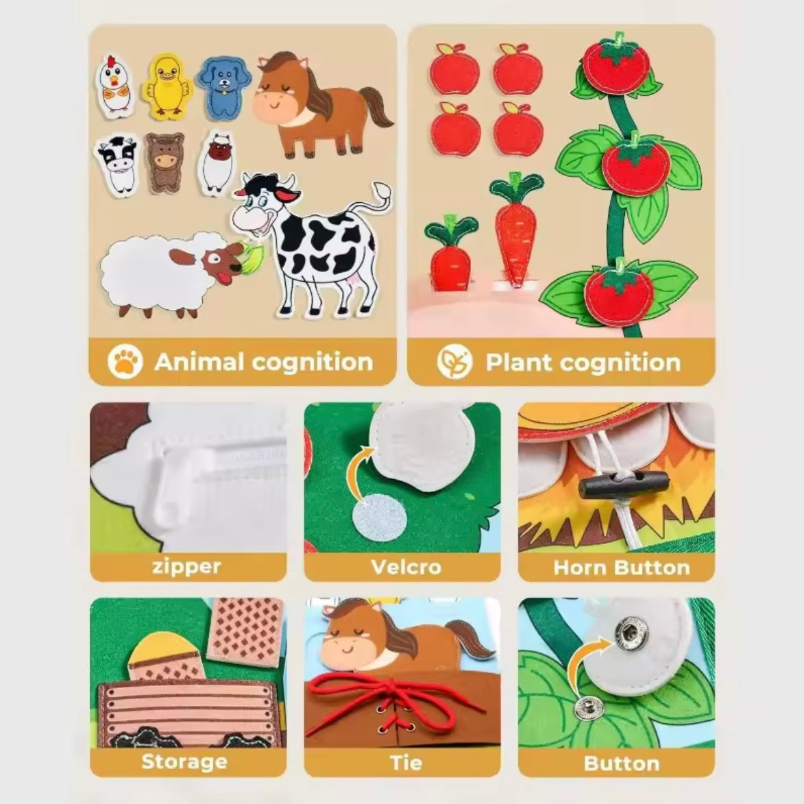 Livre Montessori interactif – ferme (apprentissage sans écran)