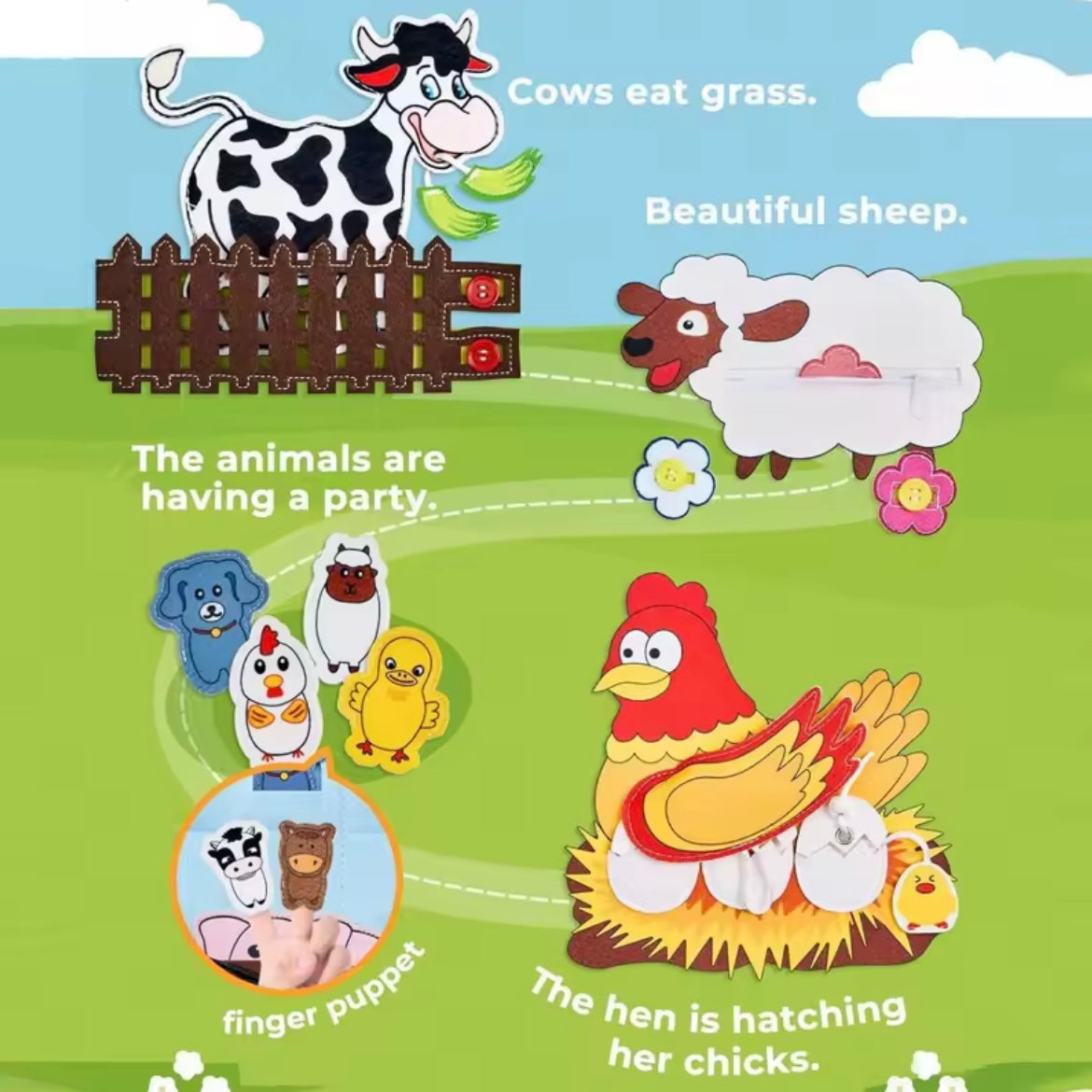 Livre Montessori interactif – ferme (apprentissage sans écran)