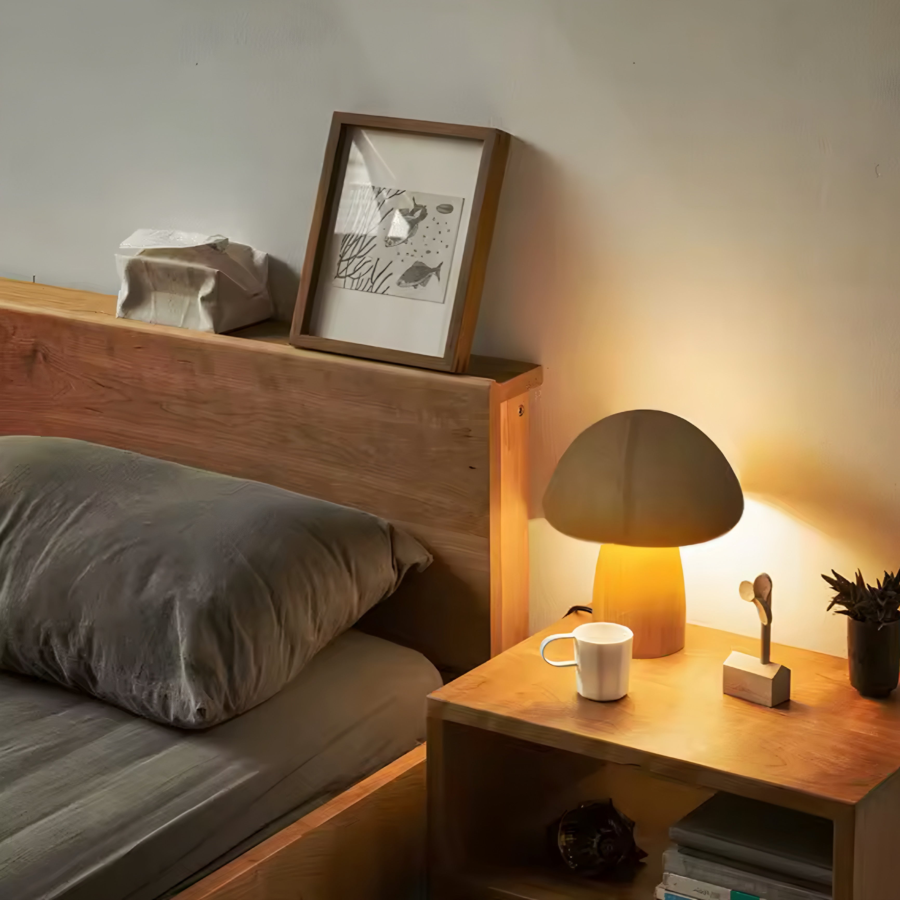 Lampe champignon en bois – lumière douce et chaleureuse